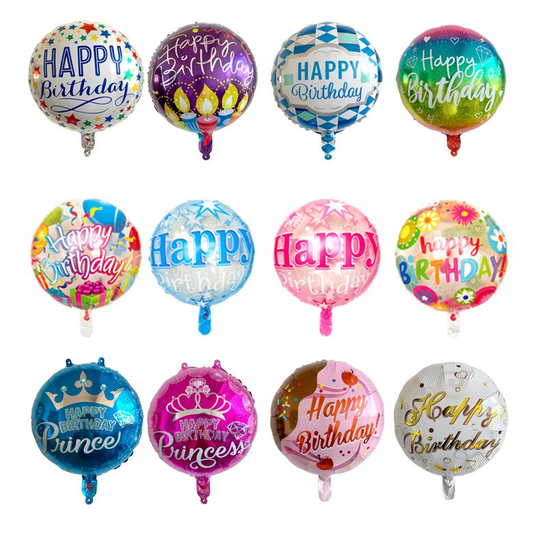 Helyum Folyo Balon Desenli Yuvarlak Happy Birthday 18"