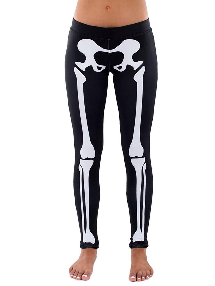 Halloween Kostüm İskelet Baskılı Tayt