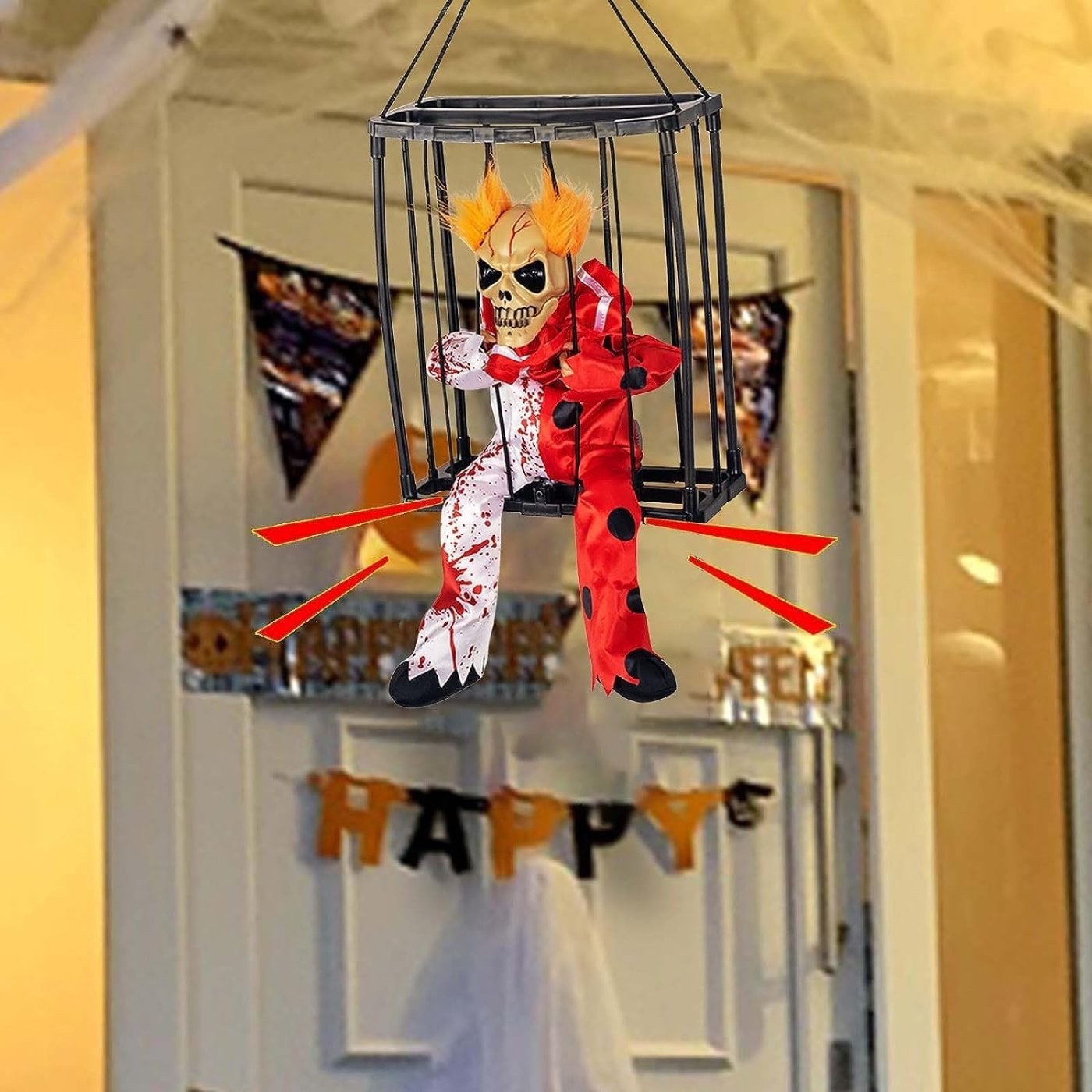 Halloween Dekoratif Sensörlü Kafesde Palyaço