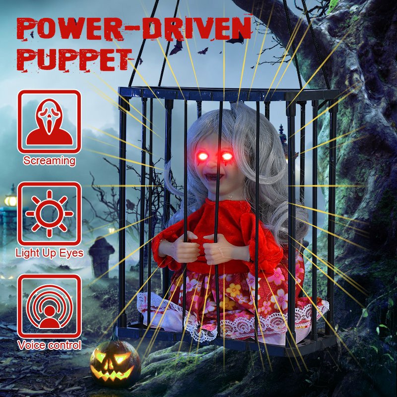 Halloween Dekoratif Sensörlü Kafesde Cadı
