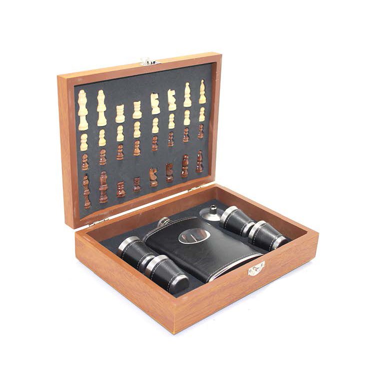 Matara Seti ´8OZ - 4 Shot Bardaklı - Sandıklı - Satranç Takımı - Deri Kaplama - Hunili´