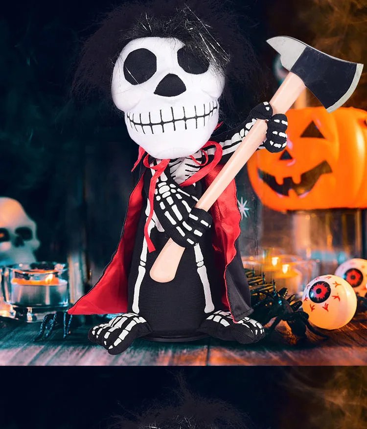 Halloween Dekoratif Sensörlü Baltalı İskelet Bebek