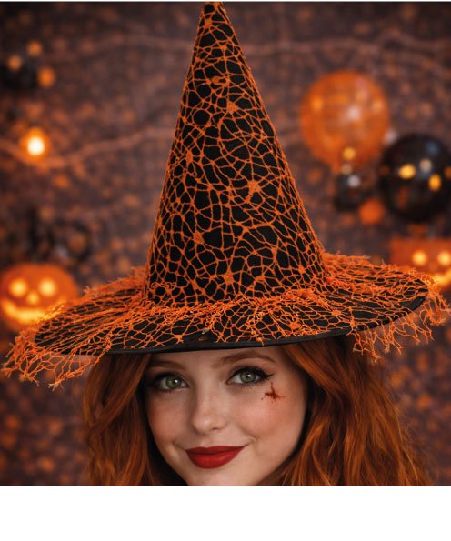 Halloween Cadı Şapkası Örümcek Ağı Güpürlü