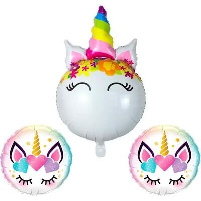 Helyum Folyo Balon Unicorn Eyelash Colorful 3´lü Set 1x 32" - 2x 18"