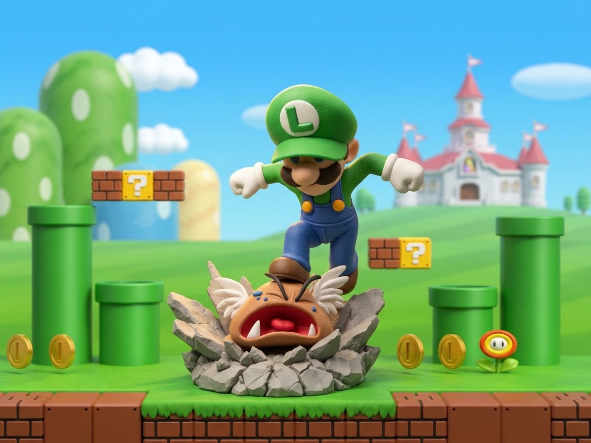 Super Mario 3D Print Luigi Stomps Goomba 15cm