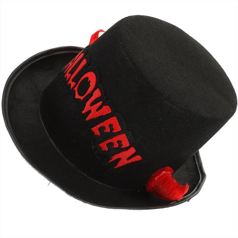 Halloween Kostüm Basklılı Boynuzlu Silindir Şapka