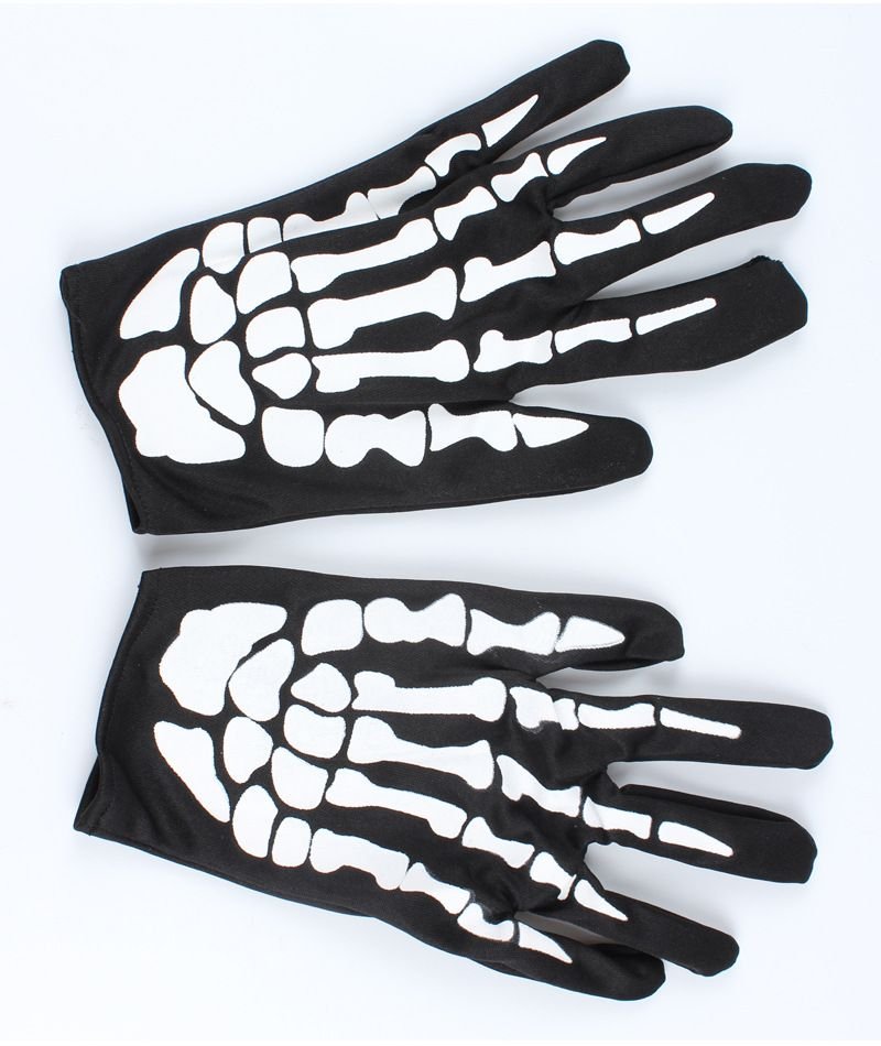 Halloween Kostüm İskelet Baskılı Saten Eldiven