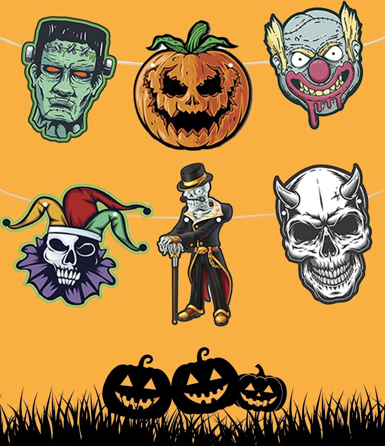 Halloween Dekoratif Kağıt Banner ´Kesimli Figürler´ 270cm
