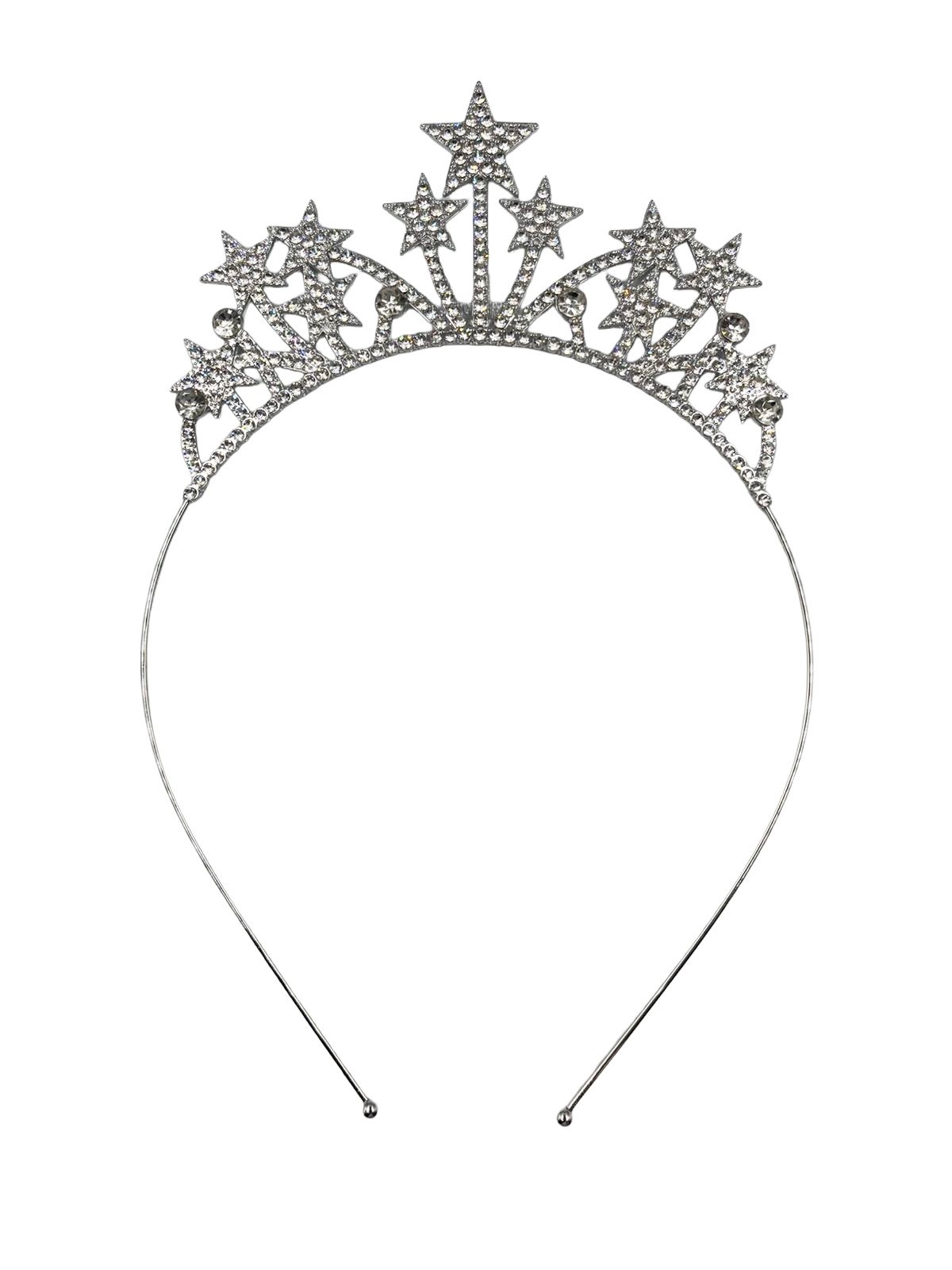 Metal Taç Taşlı Süslü Yıldızlı Silver