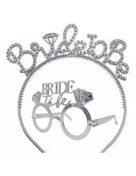 Plastik Taç ve Gözlük Seti ´Gümüş - Bride to Be´