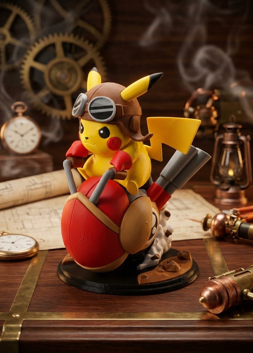 Pokemon 3D Print Biblo Pikachu Cyclizar Motorcycle 15cm