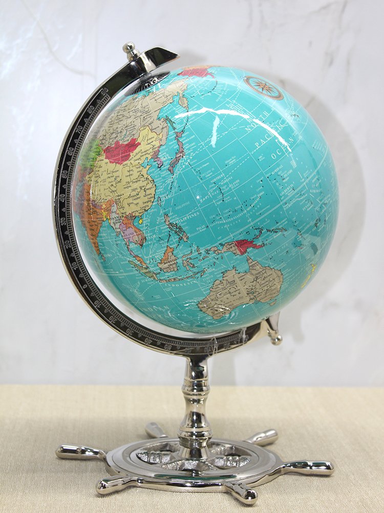Dekoratif Dünya Küre 32cm Dümen Ayaklı - Mavi