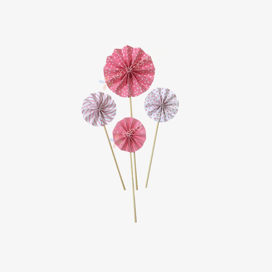 Pasta Süsü 3 + 1 Mini Yelpaze Kürdan ´Pembe´