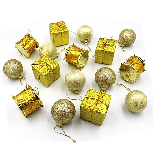 Yılbaşı Ağaç Süsü Top Süs 6cm + Figürler 20´li Paket Altın
