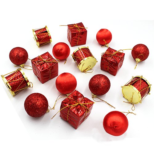 Yılbaşı Ağaç Süsü Top Süs 6cm + Figürler 20´li Paket Kırmızı