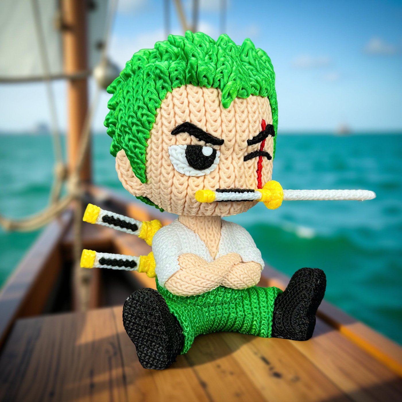 One Piece 3D Print Biblo Örgü Model Zoro 18cm